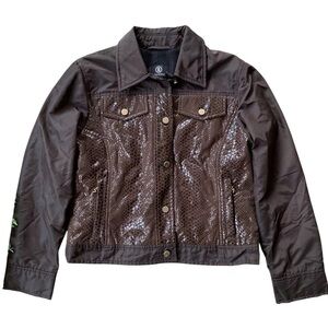 Sonia Bogner Lightweight Animal Print Shiny Buttoned Jacket Brown Size 38 US 8